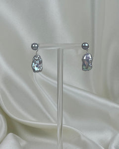 Double Pearl Keshi Drop Stud - Silver Grey