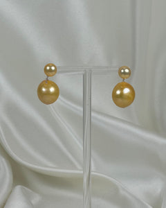 Double Pearl Drop Stud - Golden