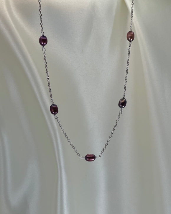 Rice Scatter Necklace - Burgundy