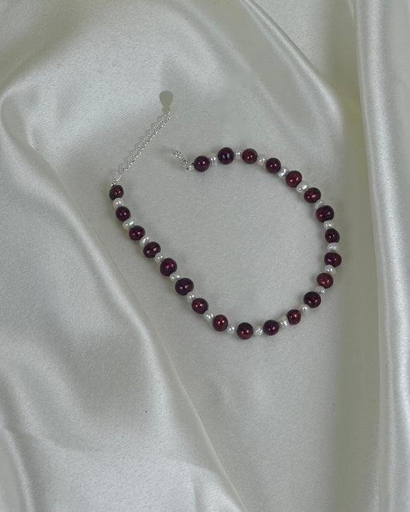 Burgundy and White Pearl Bracelet